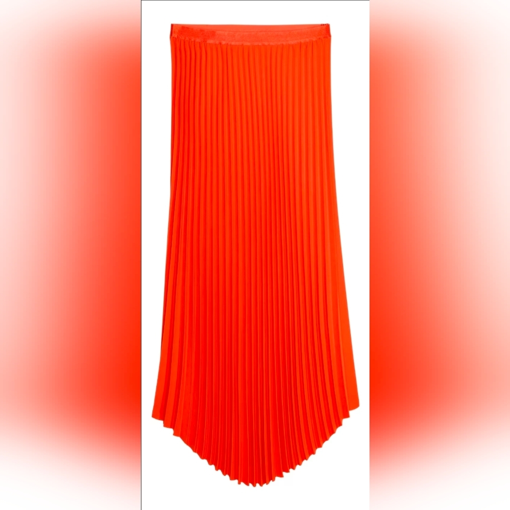 H&M Studio Bright Orange Midi Pleated Maximalism Skirt L